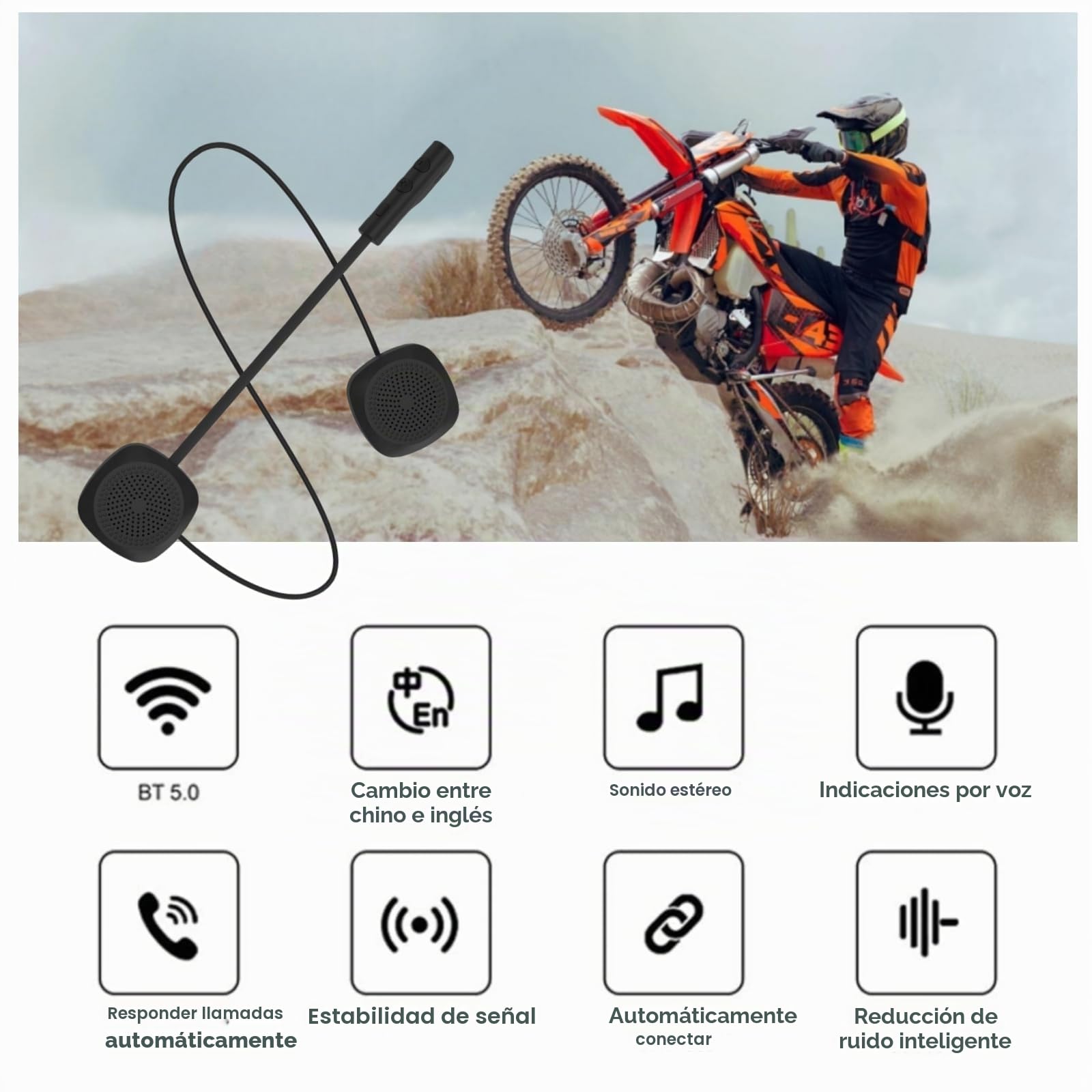 Auriculares de Cascos de Moto Bluetooth 5.0, Música Estereo, Control de Llamadas y Micrófono, Ciclismo Anti-interferencia Inalámbrica Manos Libres Bluetooth Auriculares Moto