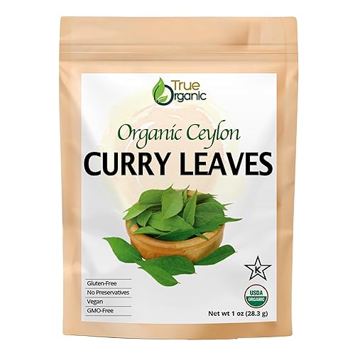 True Organic Hojas de curry de 01 onzas, certificado orgánico USDA, sin OMG, hojas de curry puro de Ceilán prémium
