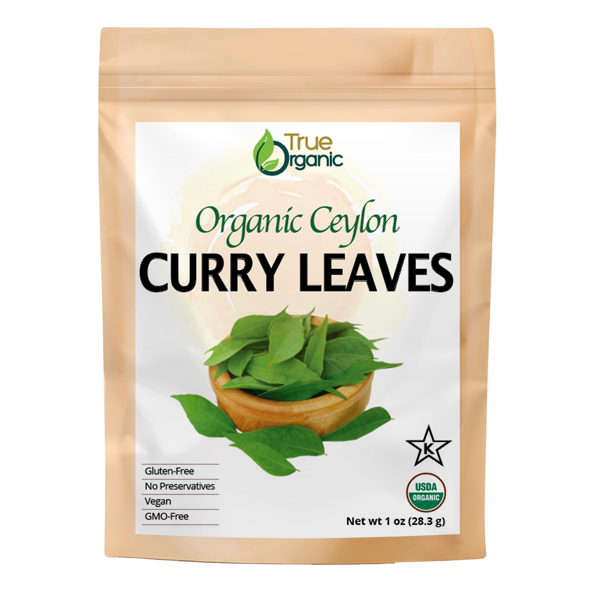 True Organic Ceylon Curry Leaves, 1 oz, Premium Grade, Gluten Free, USDA & Kosher Certified, Non-GMO.