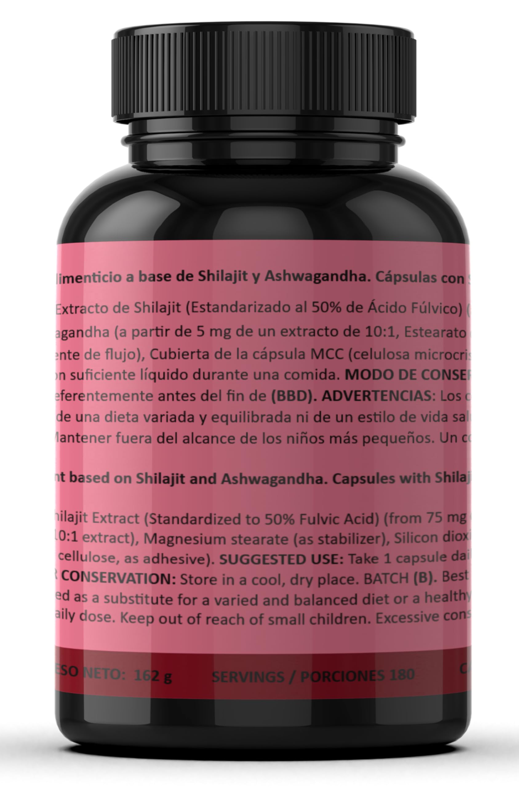 Shilajit Puro | 180 Capsule | 50% Acido Fulvico | 6 mesi | 144000mg | Con Polvere Naturale di Ashwagandha | +85 Minerali | Integratore in Compresse per Uomini con Resina Pura di Shilajit dell'Himalaya