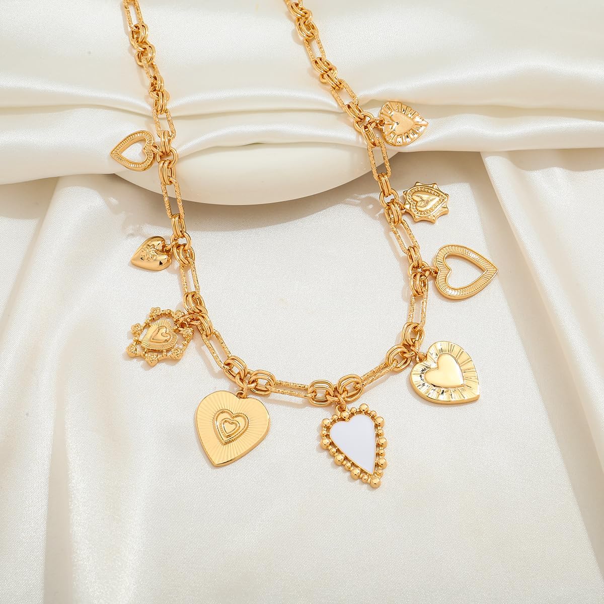 LILIE&WHITE Gold Cross Charms Necklace Trendy Heart Pendant Necklace Chunky Gold Necklaces Fashion Pearl Heart Flower Choker Necklaces Jewelry - Image 4