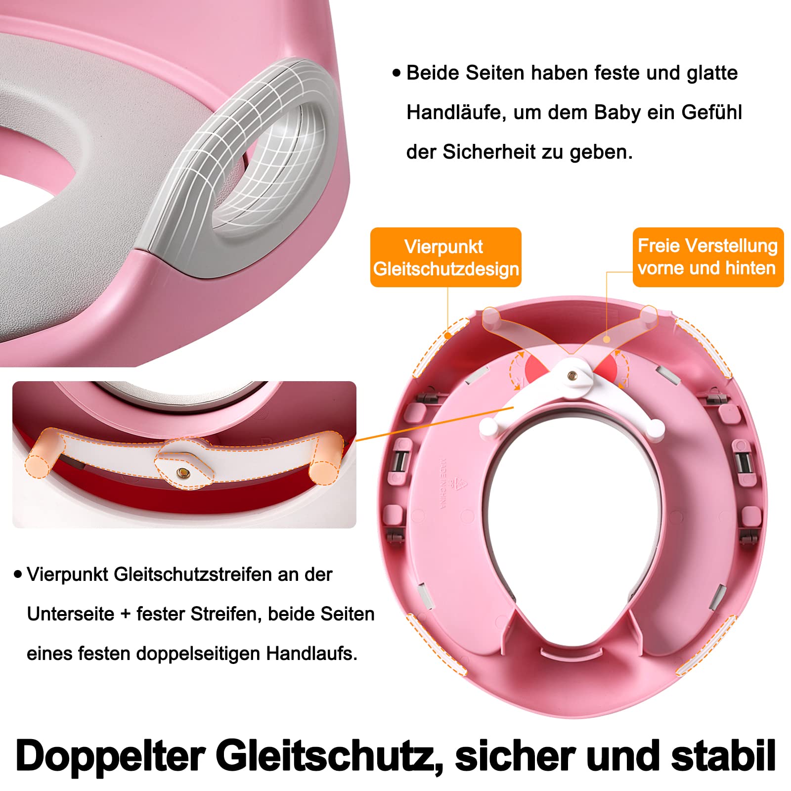 Siège De Toilette D'Apprentissage Rose Pour Enfants - Hauteur Réglable Avec Marchepied & Poignées - Garçons Et Filles
