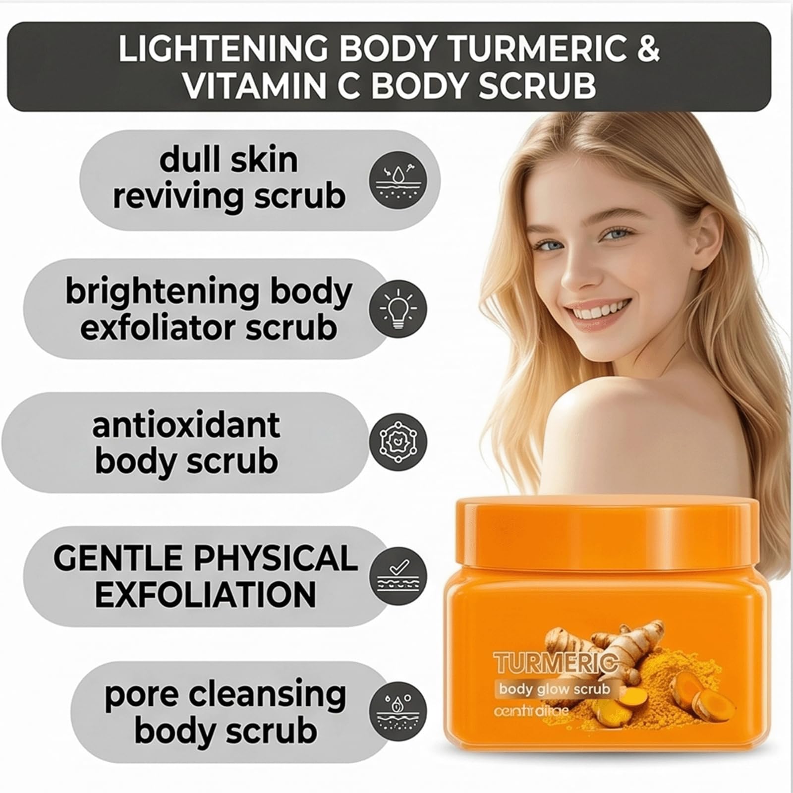 Curcuma e Vitamina C Scrub Corpo-Naturale Illuminante Esfoliante Corpo Peeling, Curcuma Illuminante Bikini Scrub per Dullness & Tono Disueto, Ginocchia Scure, Gomiti, Ascella Sbiancante (5 pezzi)
