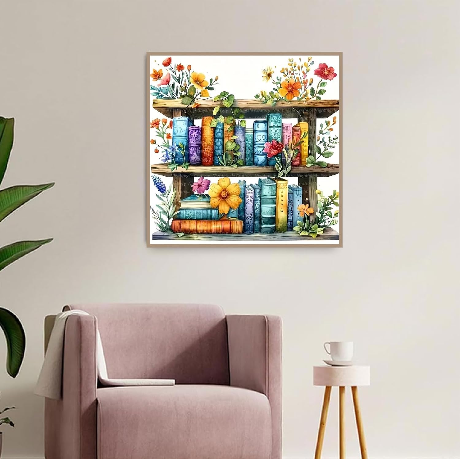 PKLZQSH Book Diamond Art Kits for Adults, Book Flower Diamond Painting Kit for Beginners, 5D Bookshelf DIY Round Full Drill Painting with Gem Art Craft Kits for Home Wall Decor 12X12inch