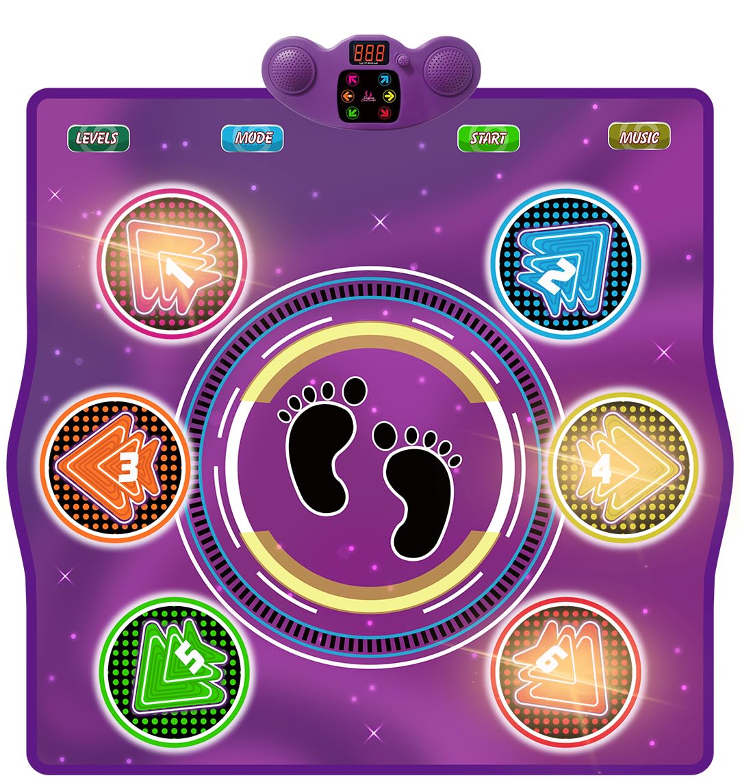 Tappeto da Ballo Musicale elettronico aggiornato con 6 Tasti Luminosi, 6 modalità di Gioco, Supporta Musica da Cellulare, Ideale per Bambini 3-12 Anni, Compleanni