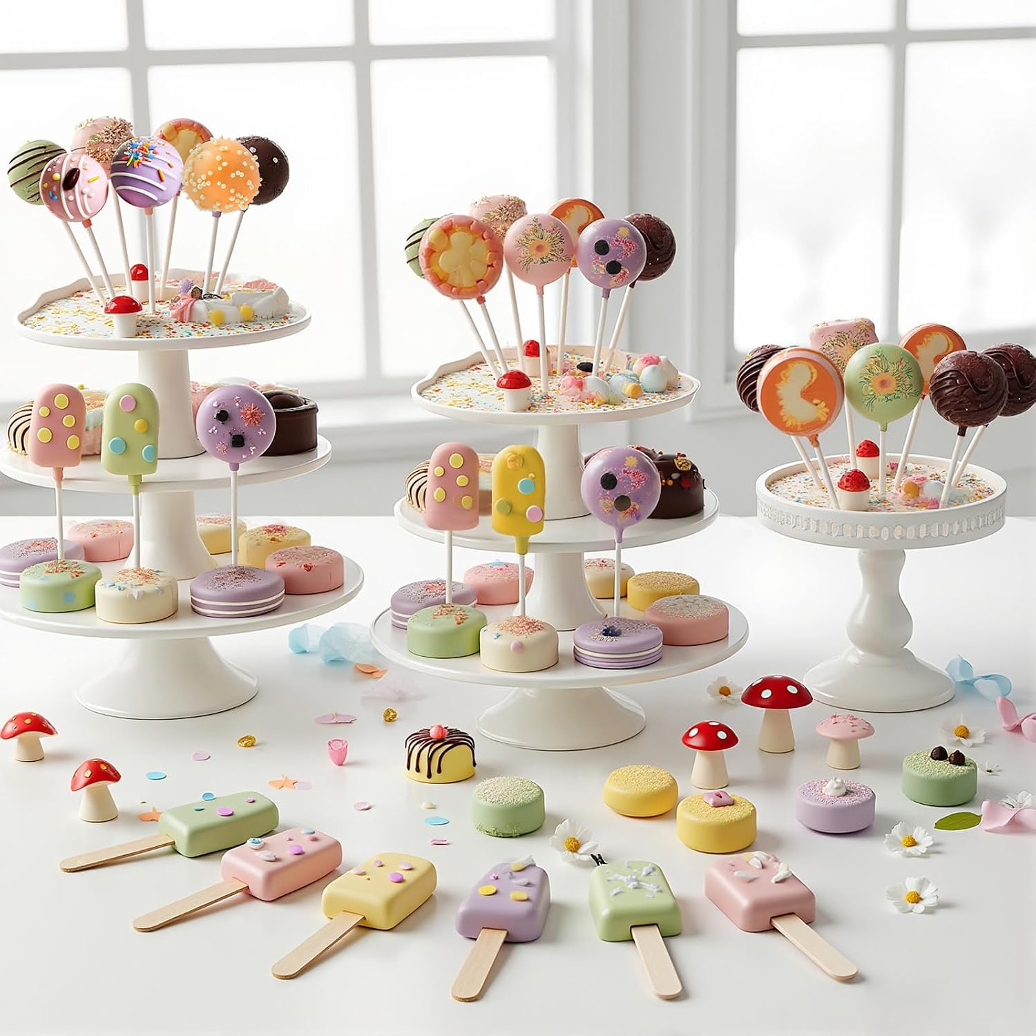 355pcs Cake Pop Mold Kit, Cakepop Molds Shapes with Cake Pop Cutter and Pusher, Cake Pop Stand Sticks, Cake Pop Wrappers with Ties, Cake Pop Baking Kit for Home Wedding Party