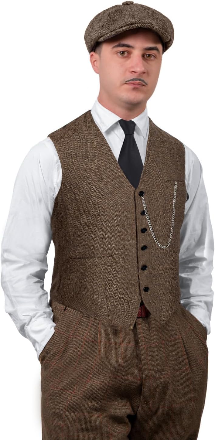 1920s Mens Costume Vest Hat Pocket Watch Accessories Set Adult Party Cosplay - Image 2