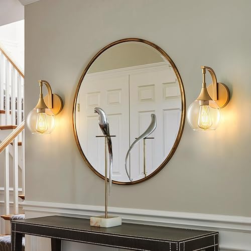 Miniatura 8 de Aplique de pared dorado, 1 luz de tocador de baño, lámpara de pared moderna con pantalla de vidrio transparente de 4.9 pulgadas, lámparas de pared