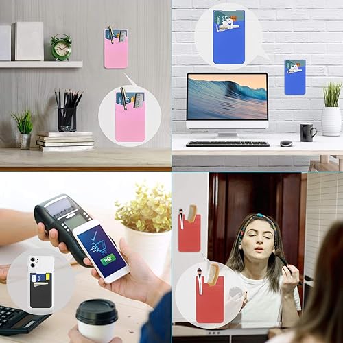 Miniatura 6 de SS Cartera para teléfono, tarjetero para teléfono, bolsillo para pegar para fundas de teléfono, doble bolsillo de silicona adecuado para iPhone,