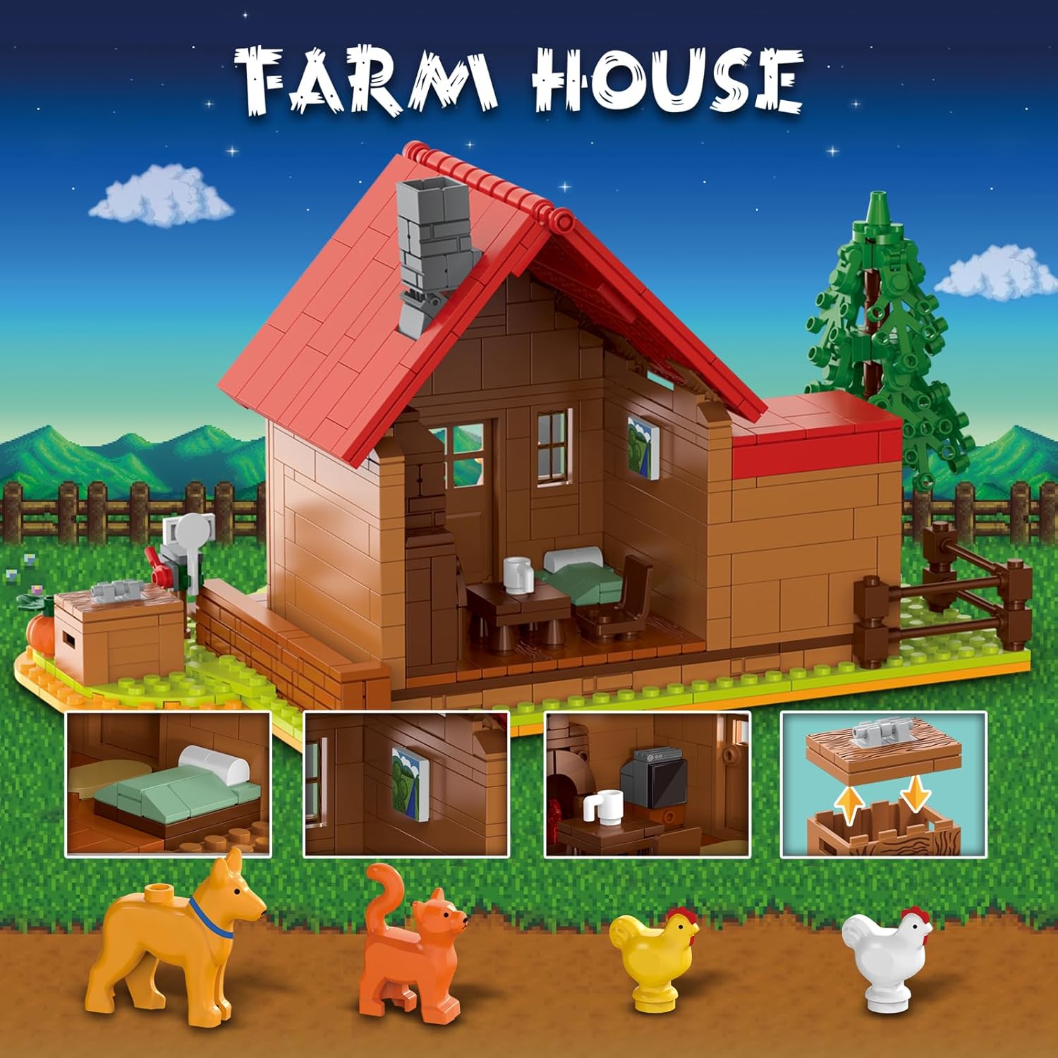 Friends Farm House Building Set Compatible with Lego for Adults, Farm Building Kit with Animals for Boys and Girls Halloween, 845 pcs