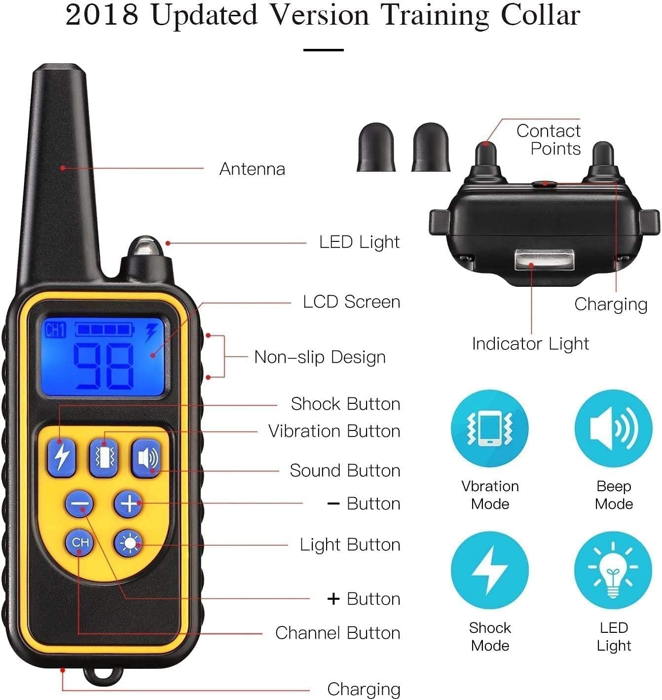 Dog Training Collars with Remote - Shock Collar for100% Waterproof Training Correction Modes, Shock, Vibration, Beep