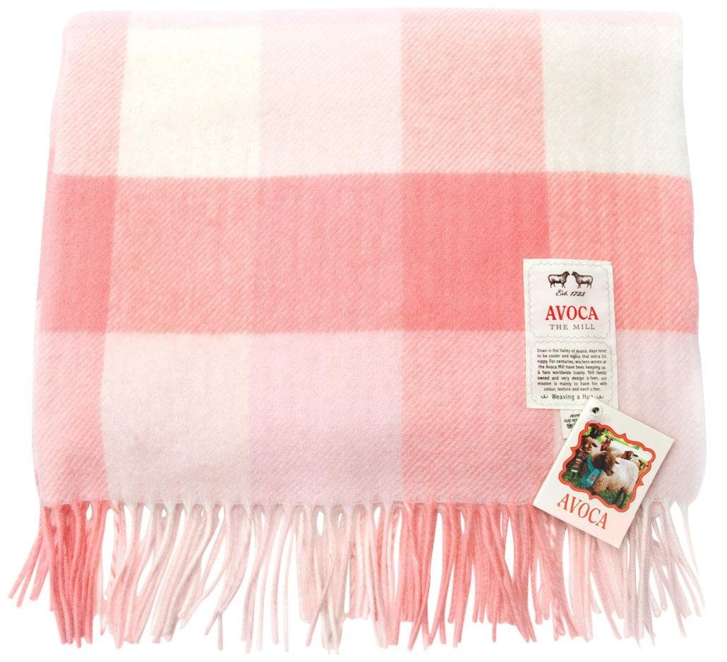 Avoca Light Pink Check Lambswool Baby Blanket, 49" x 29" Amazon.in