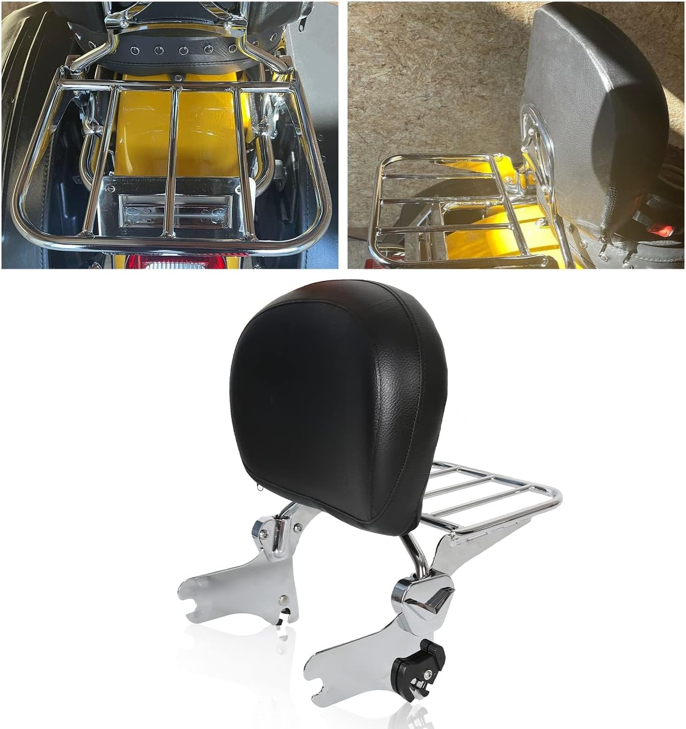 ECOTRIC Detachable Sissy Bar Backrest Compatible with 1994-2008 Harley Davidson Touring Models Road King Road Glide Street Glide Electra Glide FLHT FLHX FLTR FLHTC FLHR FLHT w/Chrome Luggage Rack