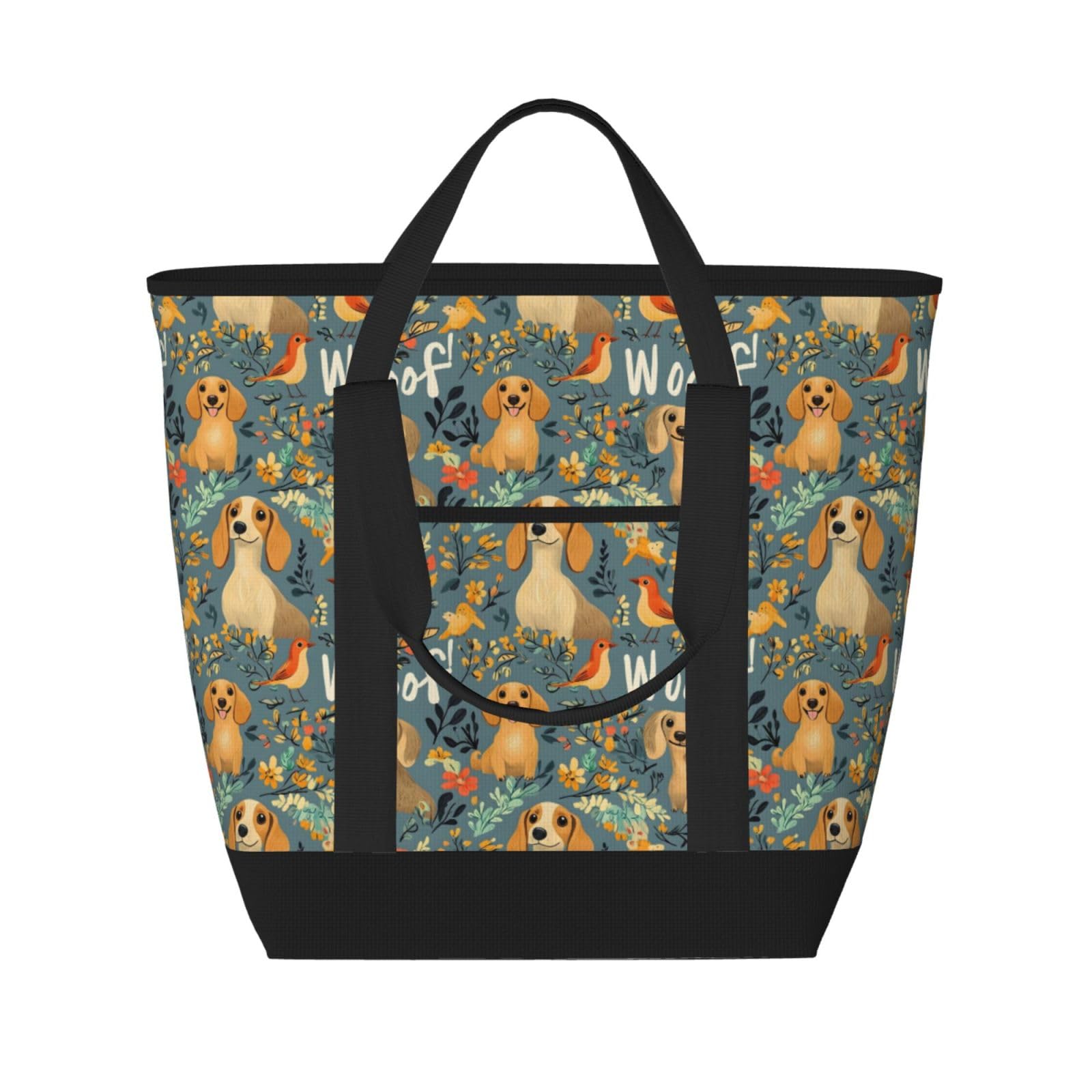 Sac d'épicerie isotherme réutilisable à imprimé fleurs et oiseaux pour courses