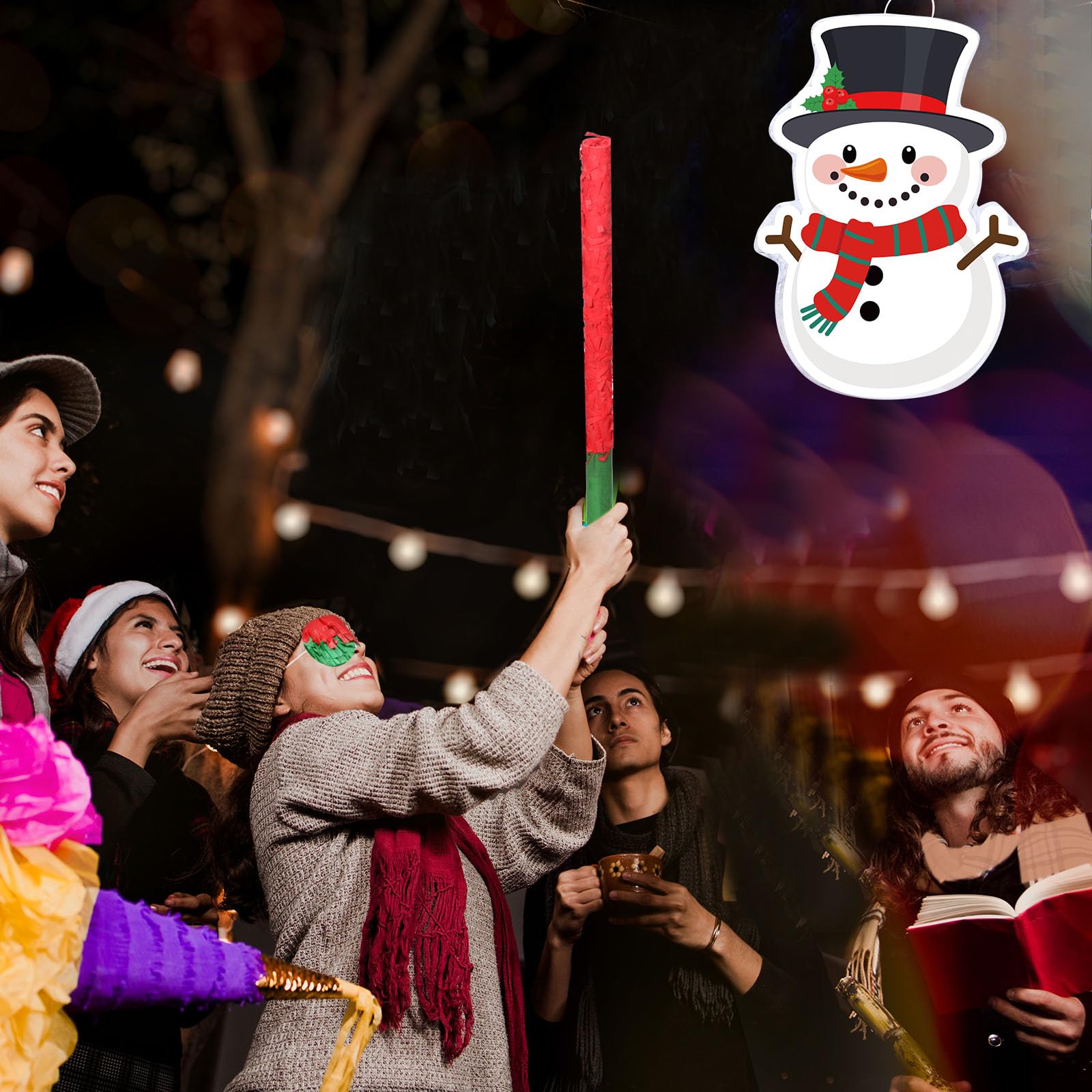 Christmas Snowman Piñata 16 Inch Christmas Mexican Piñata with Stick Blindfold and Confetti Pack Christmas Piñata Bundle for Xmas Birthday Holiday Piñata Game Favors Photo Prop Decoration