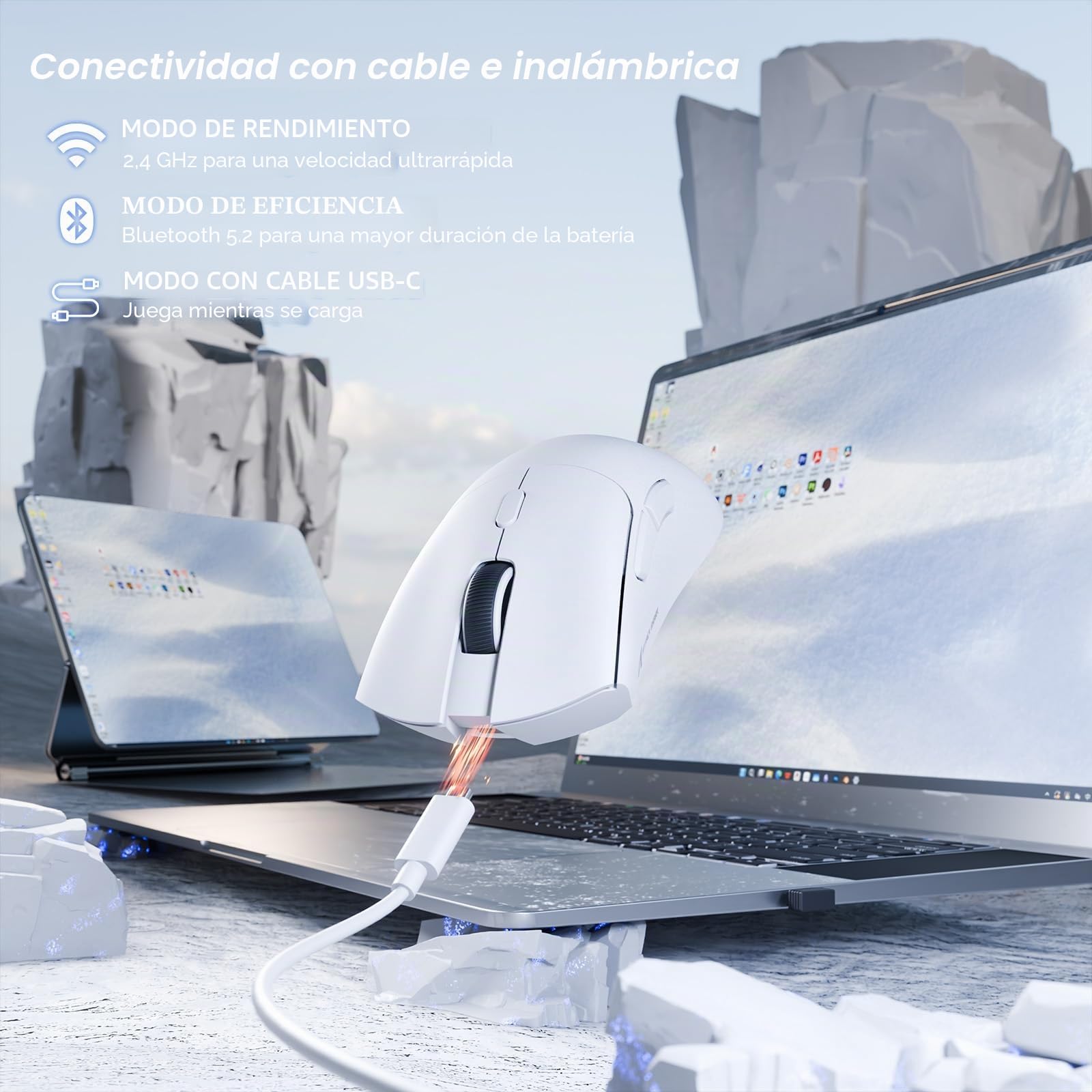 MAMBASNAKE Attack Shark X68 HE - Combos de Teclado y Ratón R1 con Disparador Rápido y Cable en Espiral de 8KHz, Precisión RT de 0,01mm,Teclado Magnético de 8KHz y Ratón Inalámbrico para Juegos-Blanco
