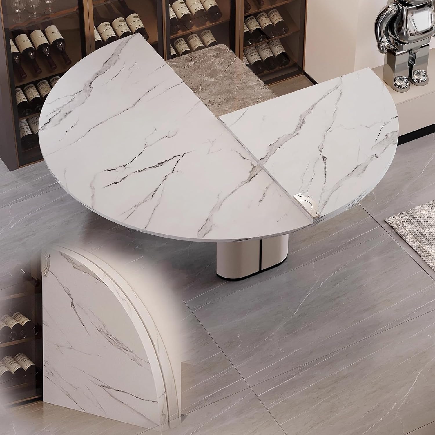 Large Foldable Round Table Extender – 51" Wood Table Top with Heavy-Duty Hinges, Space-Saving Card Table for Dining, Easy Storage, No Legs Design