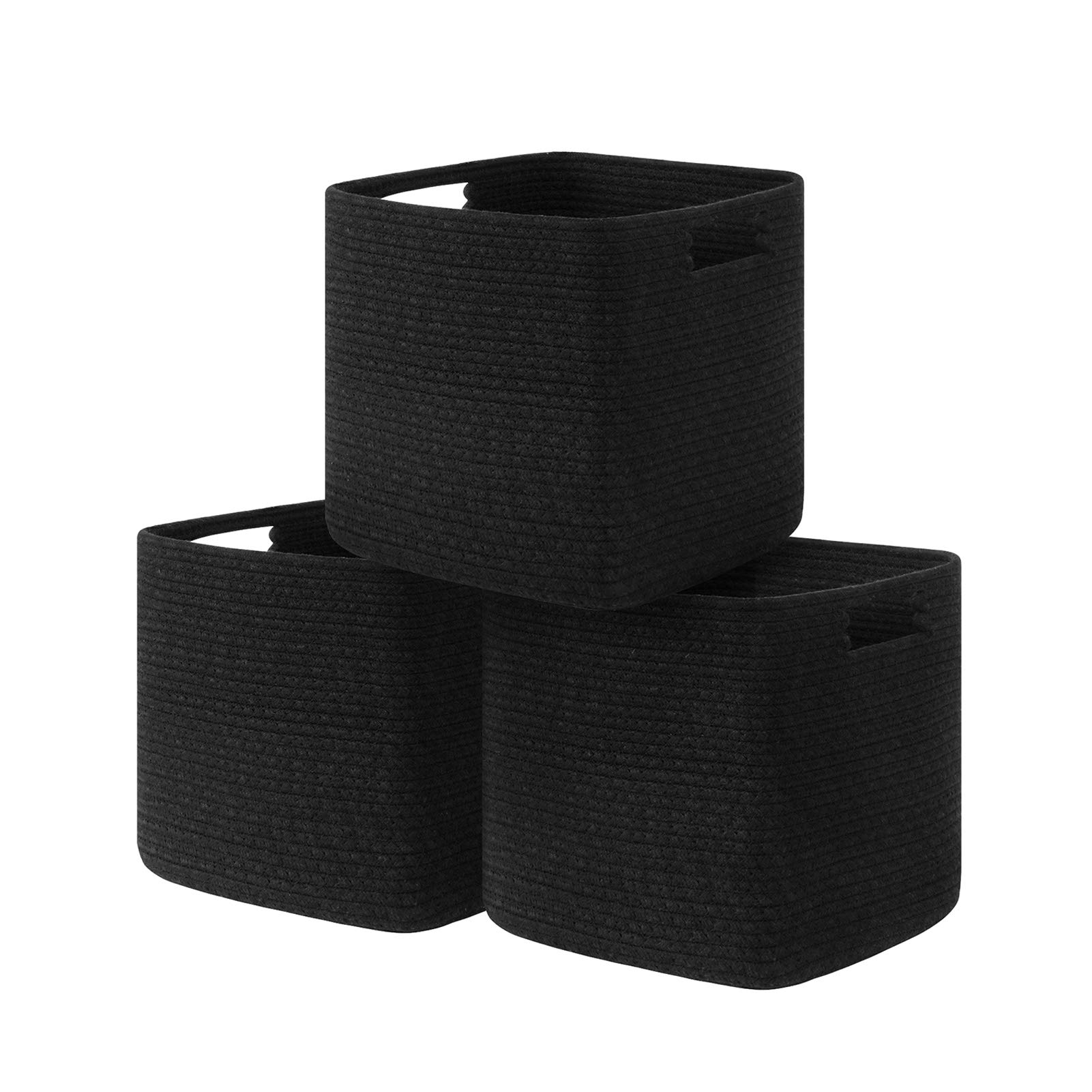 UBBCARE Set Of 3 Cotton Rope Storage Baskets - 11x10.5x10.5 Inches, Woven Cube Bins With Handles, Beige - View #10