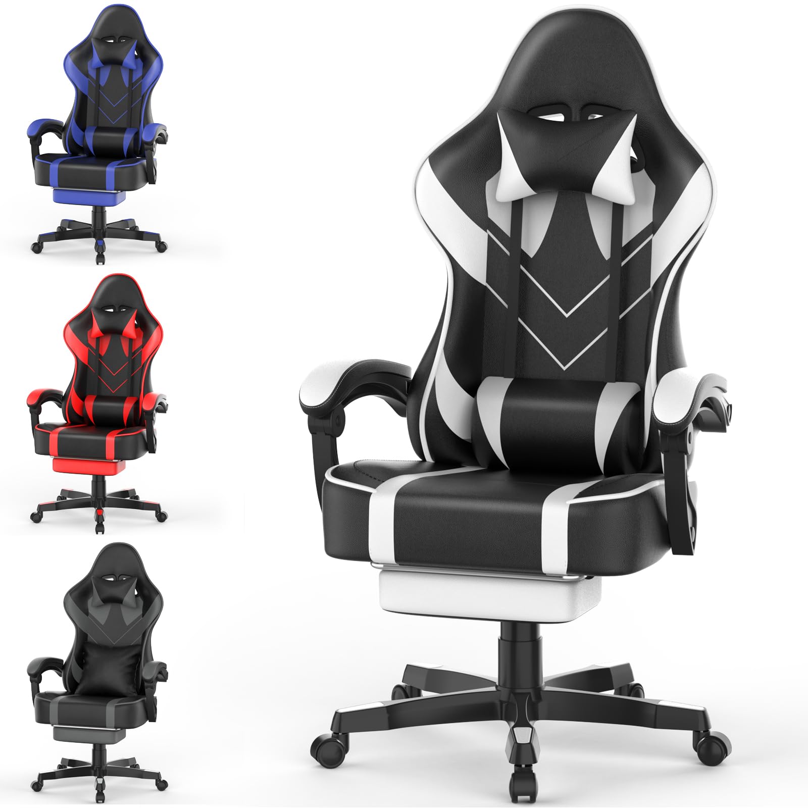 Ferghana Sedia Gaming Ergonómica con Soporte Lumbar Masaje，Silla Gamer con Reposapiés y Reposacabeza,Cuir PU Respirante，Reclinabile 90°-135°，Silla de Oficina，Professionale Racing Silla Gamer，Blanco