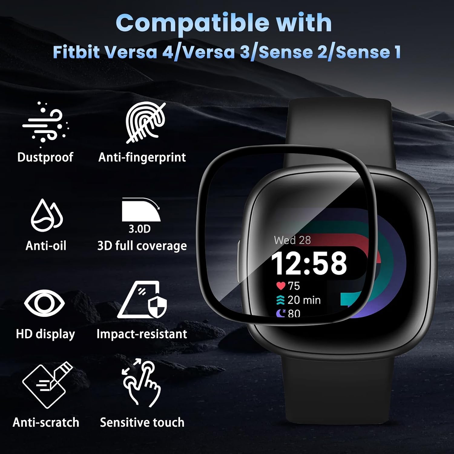 3 pcs Screen Protector for Fitbit Versa 4/Versa 3/Sense 2/Sense image 3