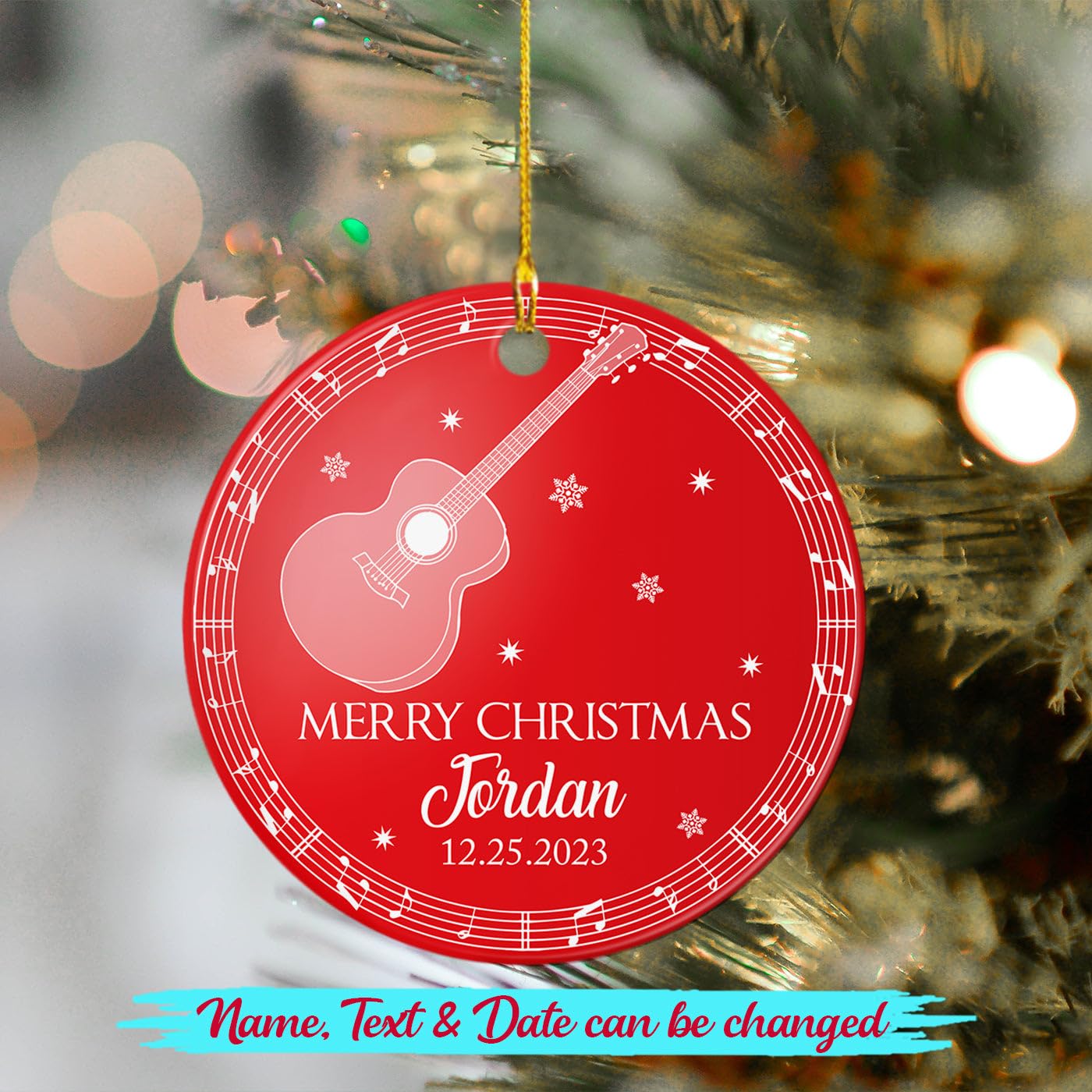 Personalized Guitar Players Ceramic Ornament Christmas, Custom Text/Year/Name Guitarist Ornament Christmas 2025, Musical Instrument Guitar Ornaments Xmas, Guitar Ceramic Ornaments Gifts for Guitarist