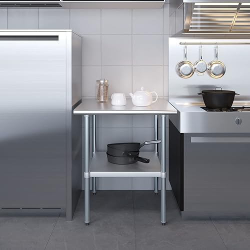 Vista 293 de AmGood Mesa de trabajo de acero inoxidable de 18 pulgadas x 36 pulgadas Mesa de preparación de alimentos de cocina de metal NSF