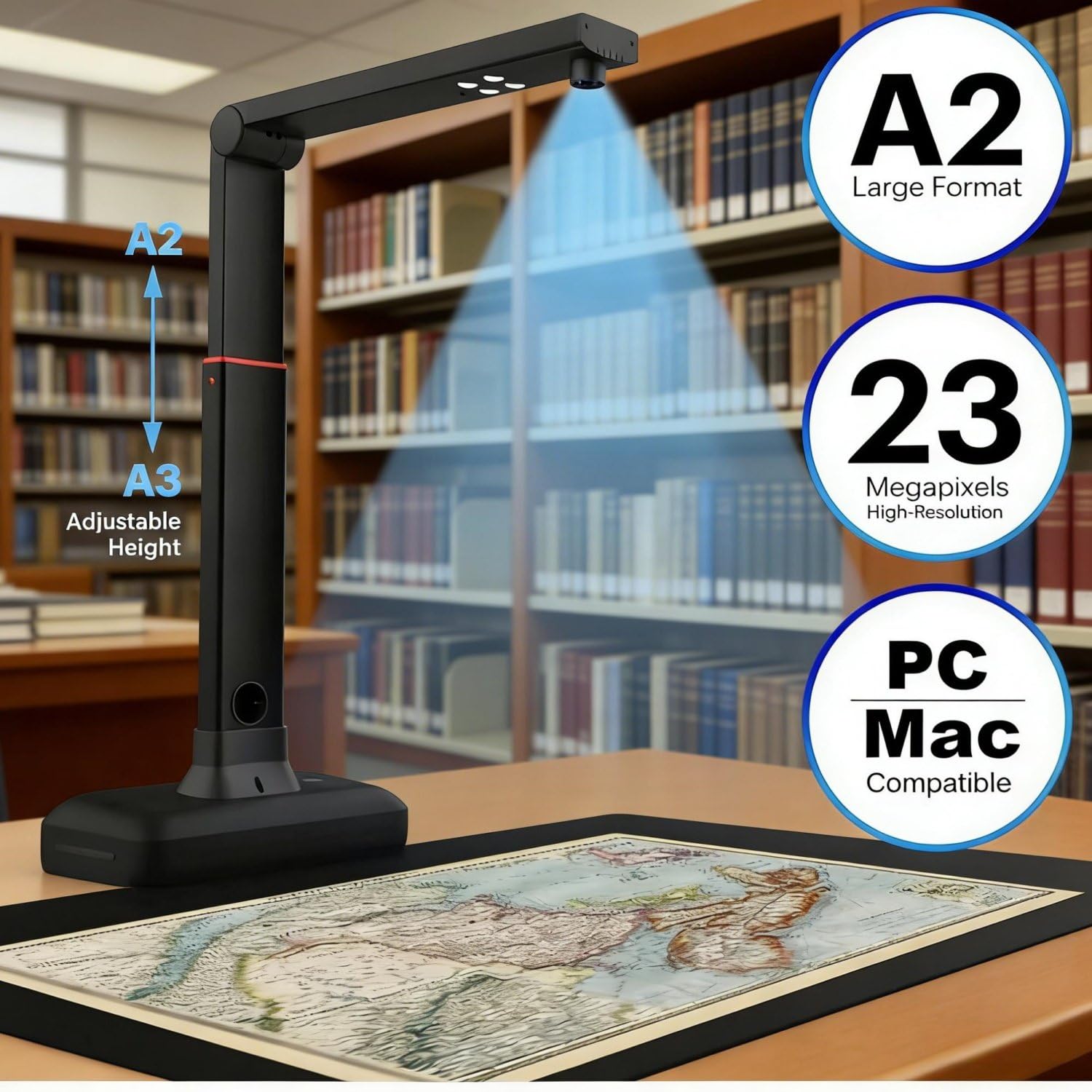 Visualizador de cámara de documentos con escáner de alta resolución, soporte flexible, Plug & Play para ventanas, ideal para enseñanza, reuniones y oficina en casa