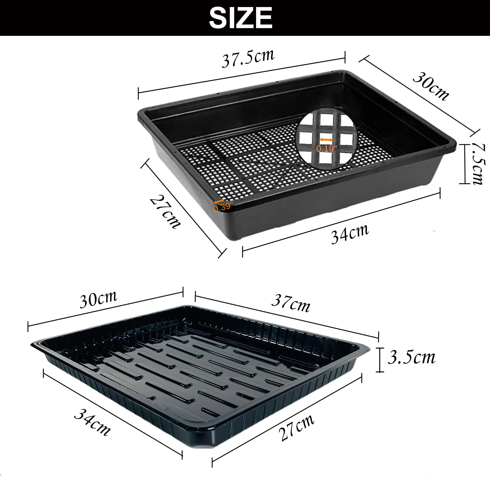 BeGrit 5 Stück Keimschalen für Sprossen Pflanzschale schwarz Anzuchtkasten für Pflanzen (37 x 30 x 7.5cm) Mit Wasserwanne für Mircogreen Setzlinge Sukkulenten Gewächshaus