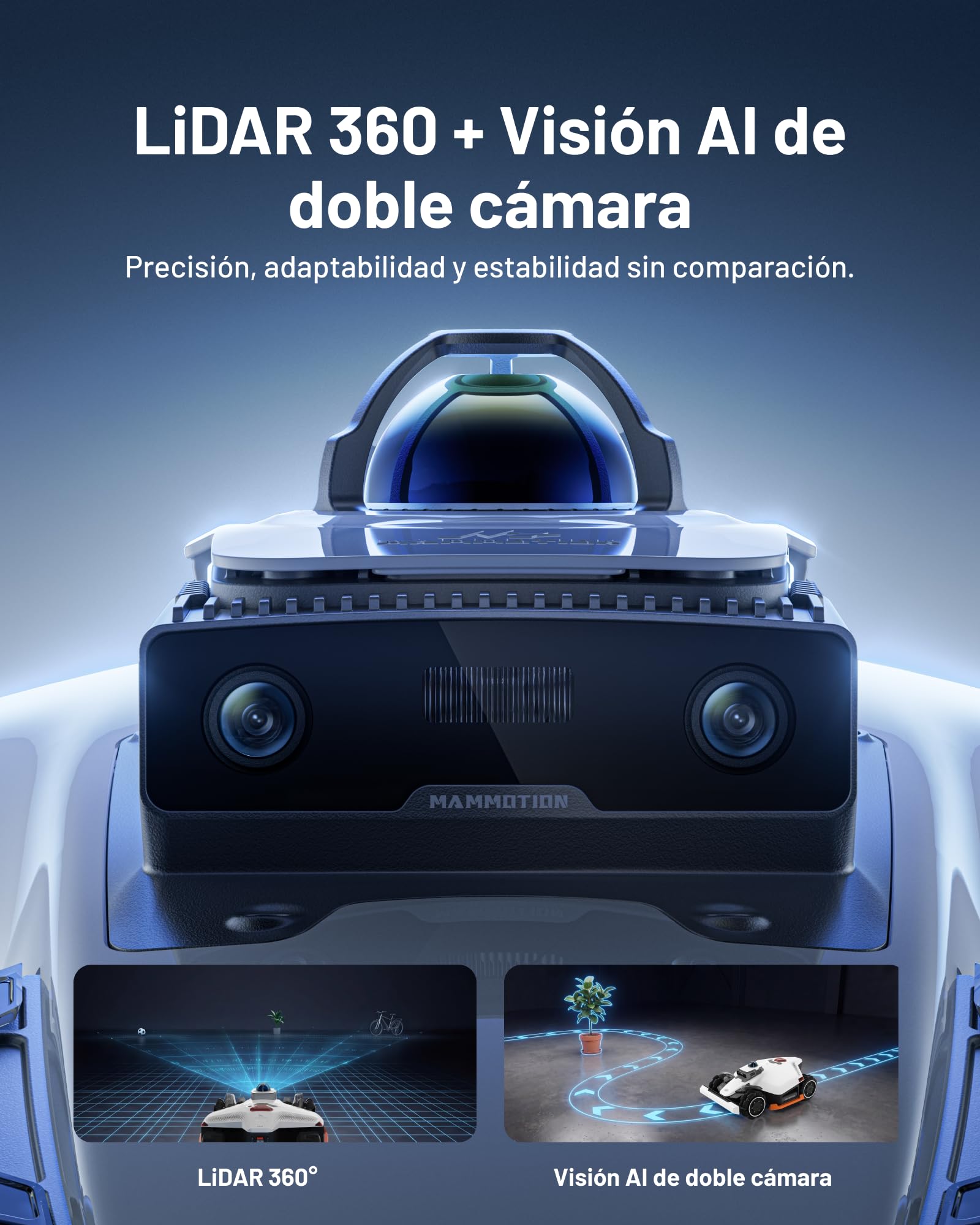 MAMMOTION LUBA 3 AWD 1500 Robot Cortacésped con Soporte de Lavadero | LiDAR+Visión AI de Doble Cámara de 360°, Tracción Total para Pendientes del 80%, Gestión Multizona, Altura de Corte 25-70mm