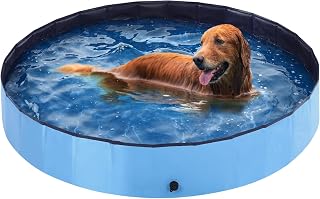Foldable Kiddie Pool Hard Plastic Kids Pool, 47.2" x 12", Portable PVC Dog Swimming Pool, Indoor & Outdoor Collapsible Pet Pool Bath Tub for Dogs, Cats and Kids - Large & Blue