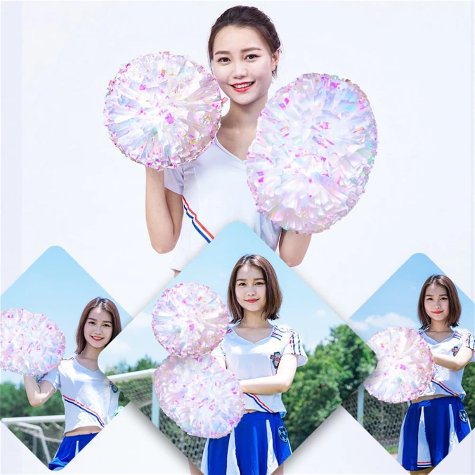 4 stücke Cheerleader Pom Poms Blume Ball Cheer Majorettes Bouquet Kunststoff Griffe für Anfeuern(13 Inch)