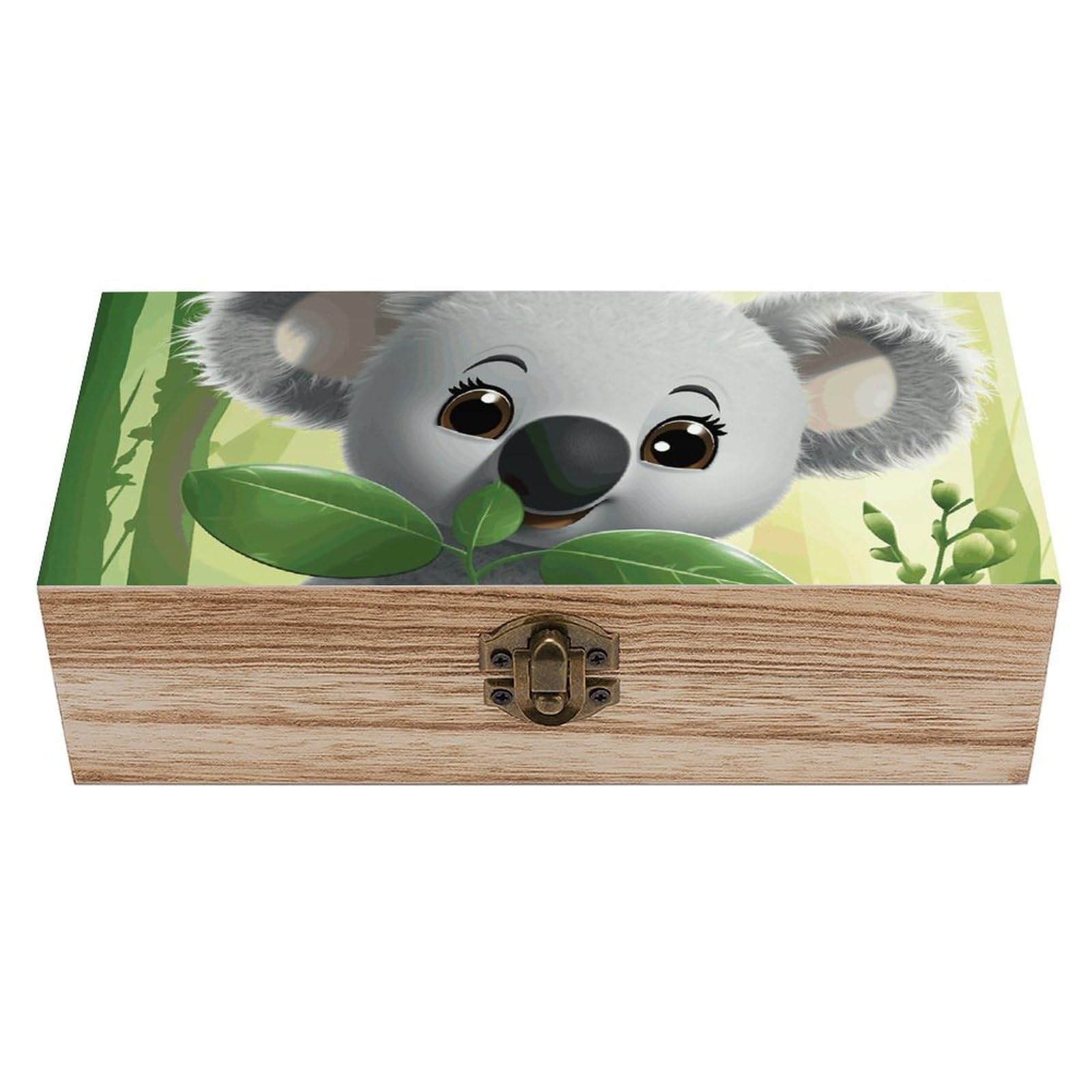 KLOPH Wooden Storage Box Koala Wood Gift Box with Hinged Lid Vintage Decorative Jewelry Boxes Memory Box for Jewelry Art Hobbies Home Storage Treasure Keepsake Gift 7.9''x3.9''x2.3''