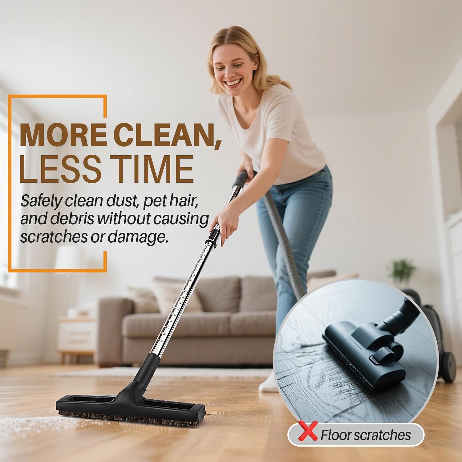 Universal Vacuum Extension Wand Kit with 14" Horsehair Floor Brush & 1.25'' Adapter, Adjustable Vacuum Floor Brush & Extension Wand Compatible with Shark Vacuums Attachments
