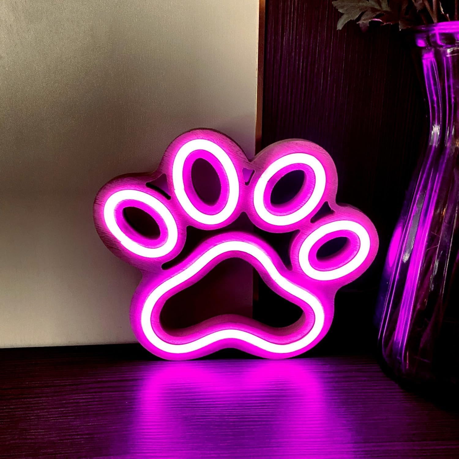 Neon Sign for Wall Decor, Dog Paw Neon Light Sign Battery or Usb Powered, Wooden Dog Paw-Shape Anime Game Neon Lights for Teens Boys Bedroom Wall Decor,Man Cave Gifts（Pink Dog Paw） - Image 3