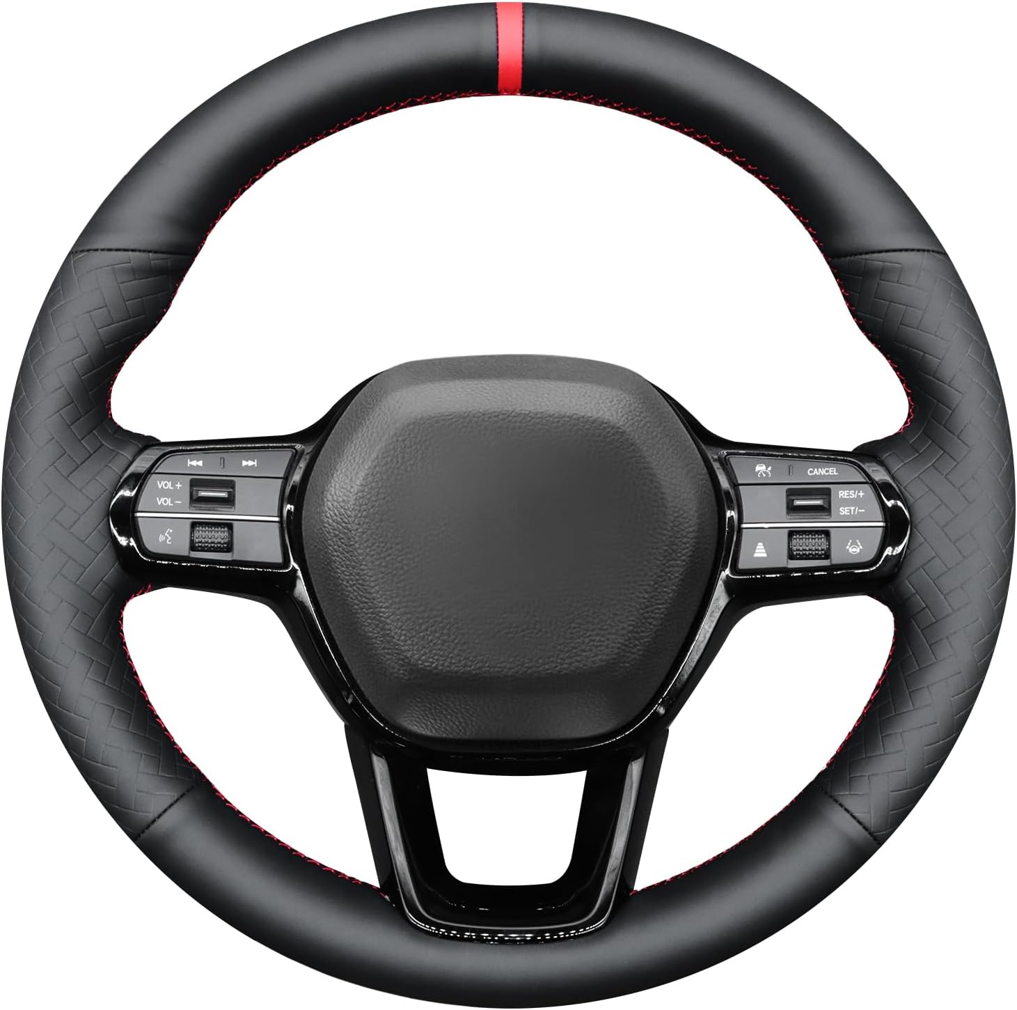 MEWANT Hand Stitch Black Solid Woven Embossed Artificial Leather Steering Wheel Cover for Honda Civic 11 XI 2021-2022