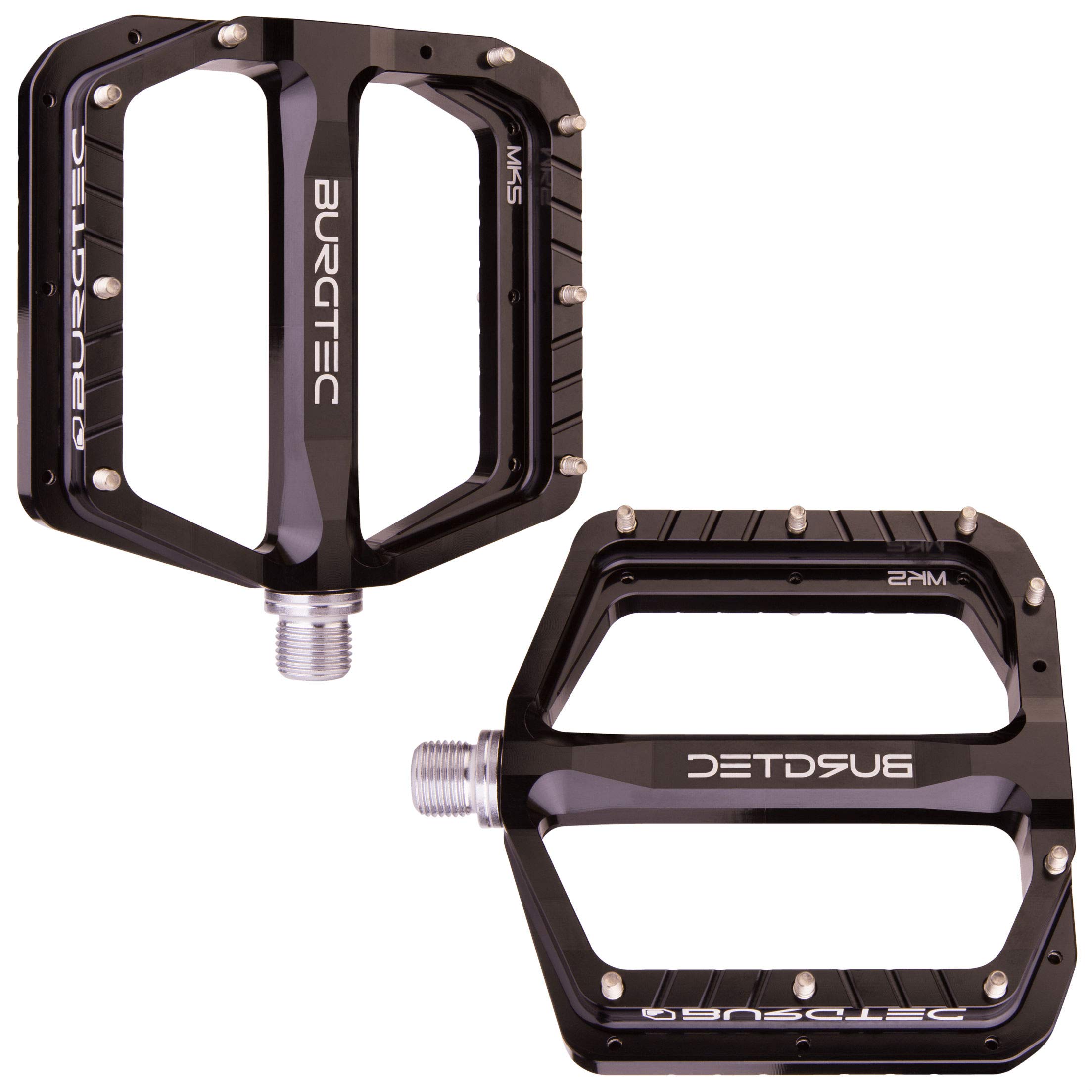 Burgtec Penthouse MK5 Flat Steel Axle MTB Pedals - Black, Pair/Mountain Bike Wide Platform Trail Enduro Downhill Dirt Jump Freeride Cycling Part Cycle Ride Sticky Grip Pin Bicycle Component 9/16