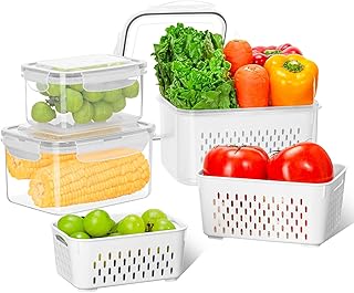 VINATO Lot de 3 Boîte Rangement Frigo, (0.8+1.7+3.15L) Boite avec Passoire pour Fruits Légumes, Adapté au micro-ondes et au lave-vaisselle, Sans BPA