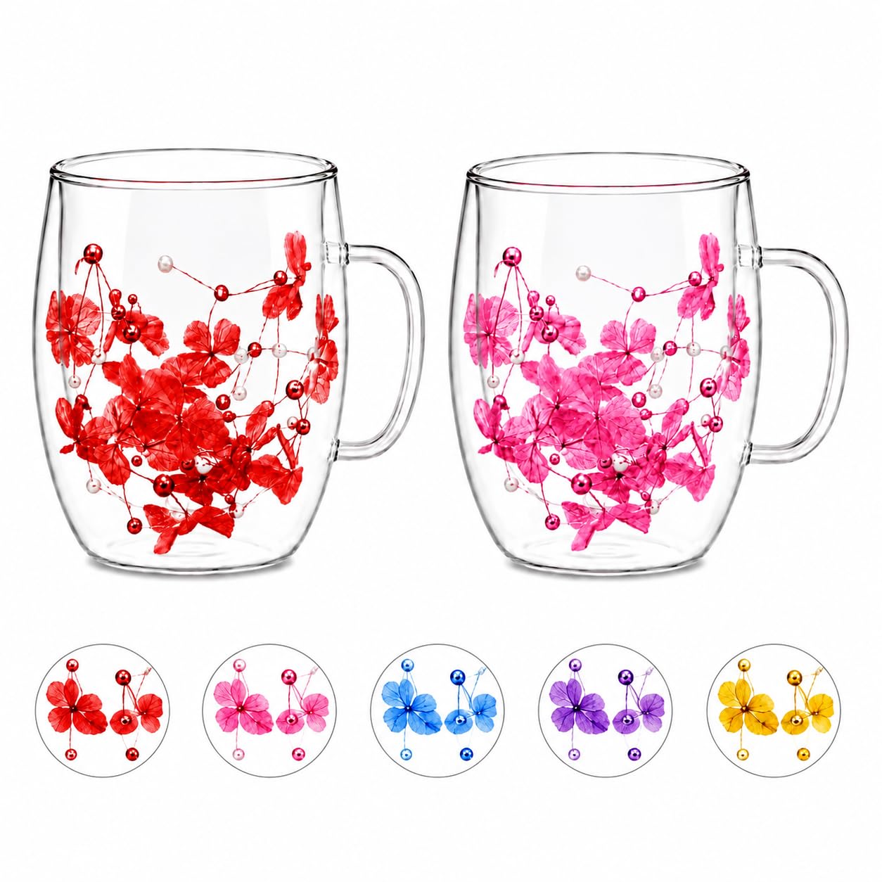 KiKiluxxa Double Wall Glass Coffee Mugs 350ml (Pack of 2) | Insulated Cups for Hot & Cold Beverages | Premium Borosilicate Glass Tea Cups | Microwave & Dishwasher Safe -Multi Clour (DuoWall 350-2)