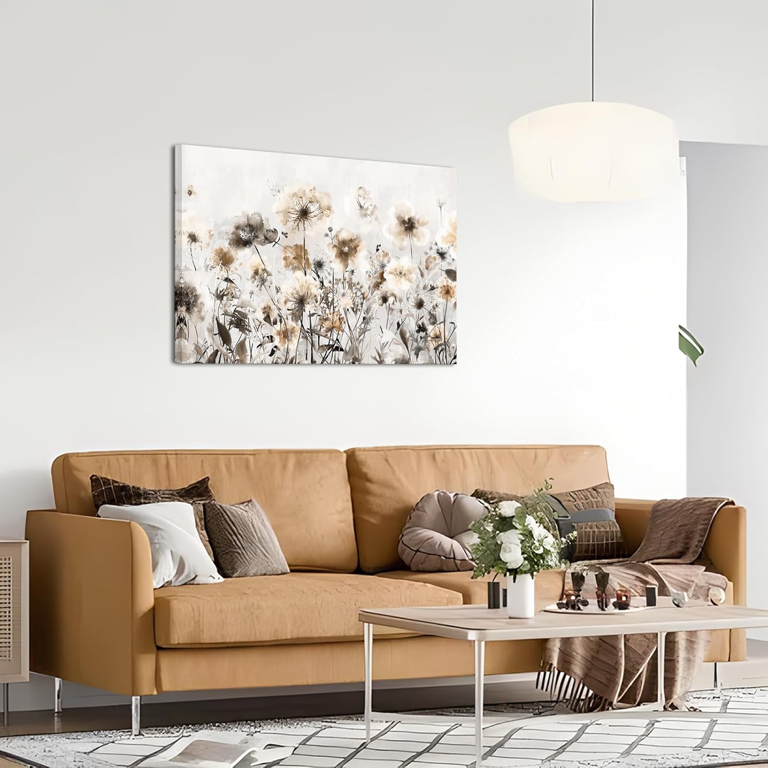 sechars Wildflowers Canvas Wall Art Abstract Flower Painting Print on Canvas Neutral Beige Brown Living Room Bedroom Decorations (Brown)