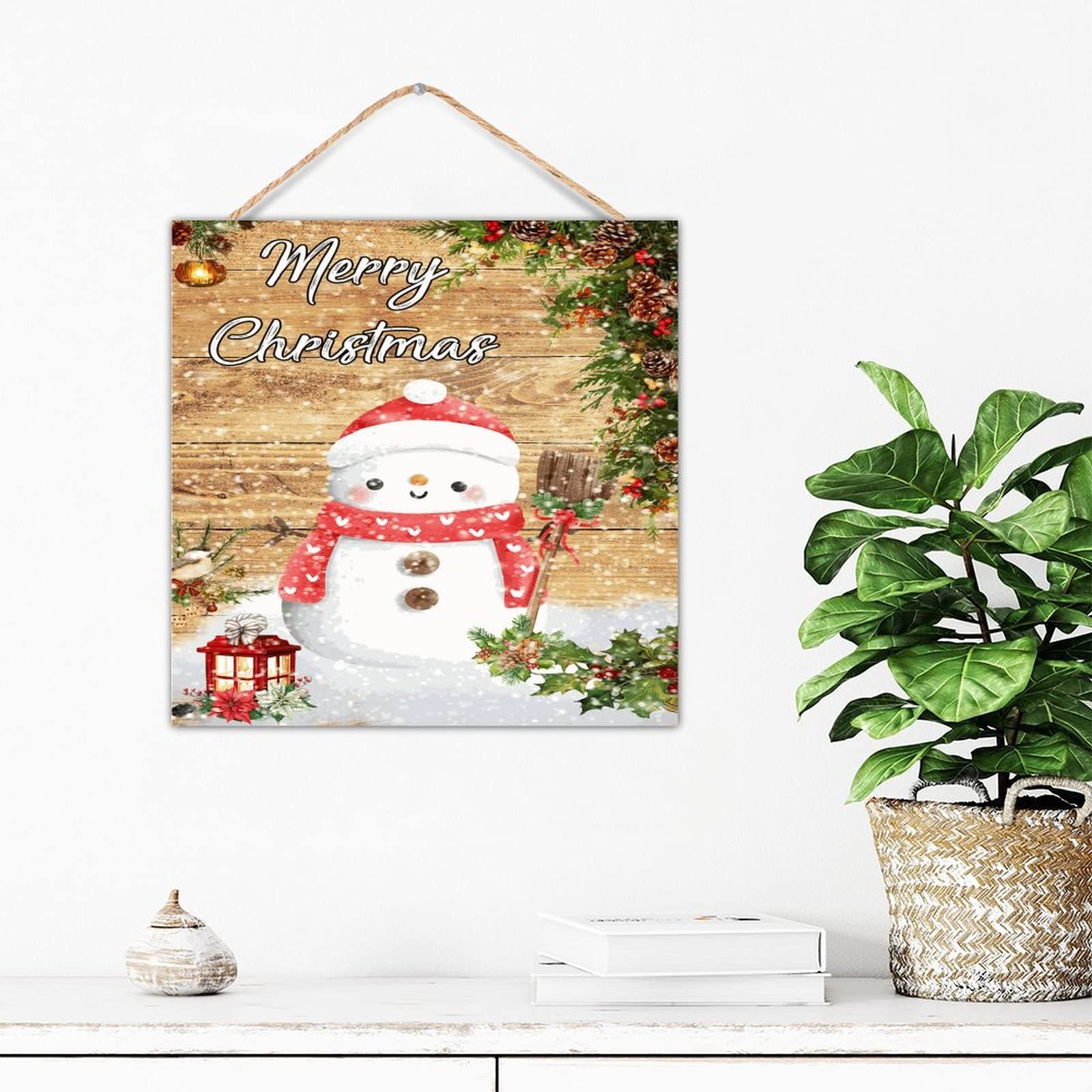 Plaque murale en bois bonhomme de neige avec finitions soignées pour Noël