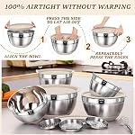 Umite Chef Mélanger des bols avec un couvercle hermétique, 8 Pack en acier inoxydable Kaki Nesting Bowls avec des pièces jointes Grater, des bols de cuisine avec base antidérapante, Taille 5, 4, 3.5, 2, 1.5L pour le mélange et