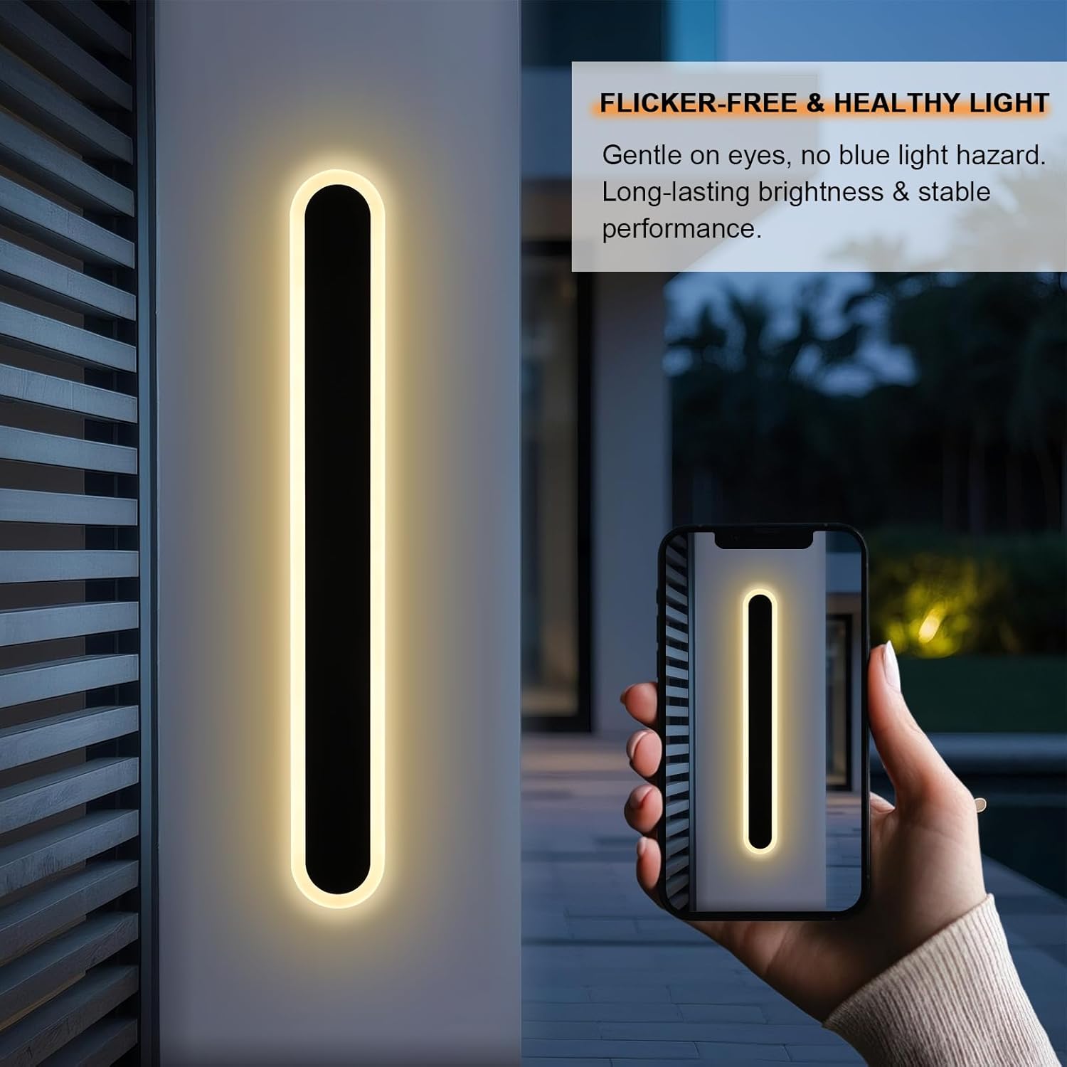 2-Pack 24in Modern LED Outdoor Wall Light Fixtures, IP65 Waterproof Outdoor Wall Sconces Lamps, 5 Colors Dimmable LED Black Linear Exterior Lighting Fixtures for House Patio Courtyard Porch