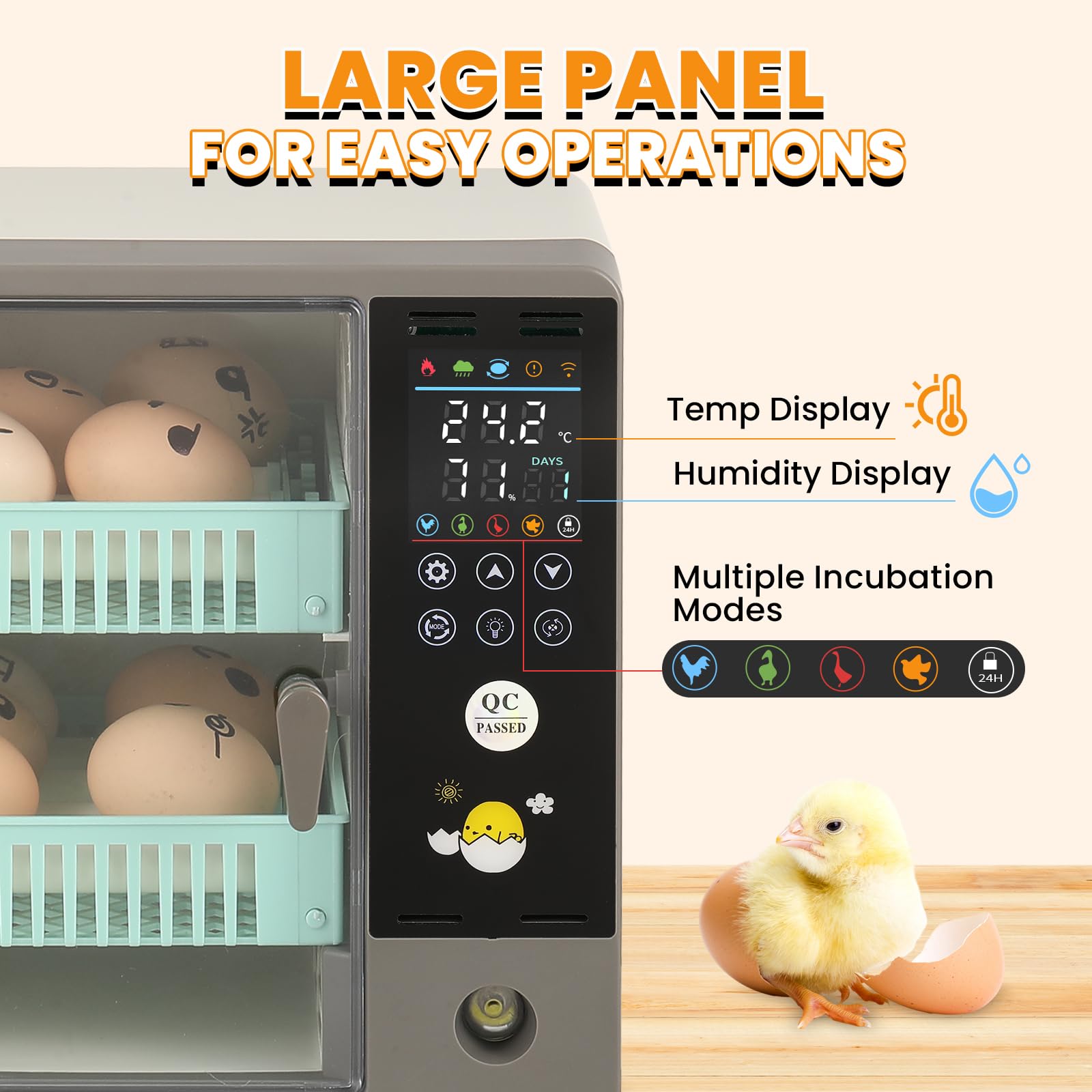 Incubadoras de gabinete para incubar huevos, incubadora de 24 huevos | Giro automático, control de temperatura y humedad, pantalla de temperatura, para pollo, pato, codorniz, ganso, paloma