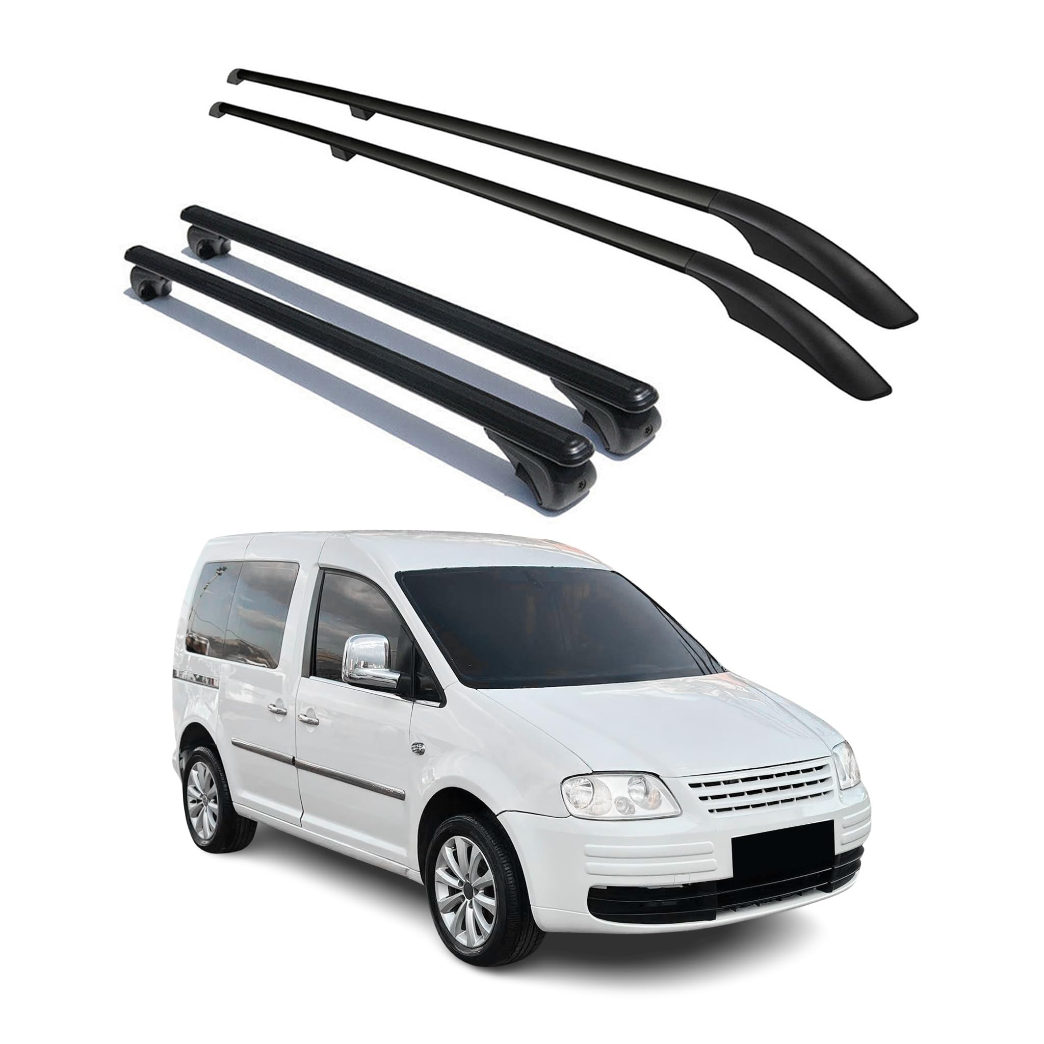 Lot de 2 barres de toit en aluminium anodisé - Compatible avec VW Caddy L1 2003-2015 - Noir
