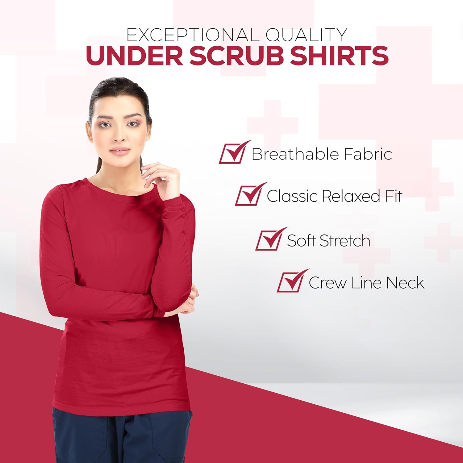 NY Threads Womens Under Scrub Slim Fit Long Sleeve T-Shirt Underscrub Comfort Tee - Image 6