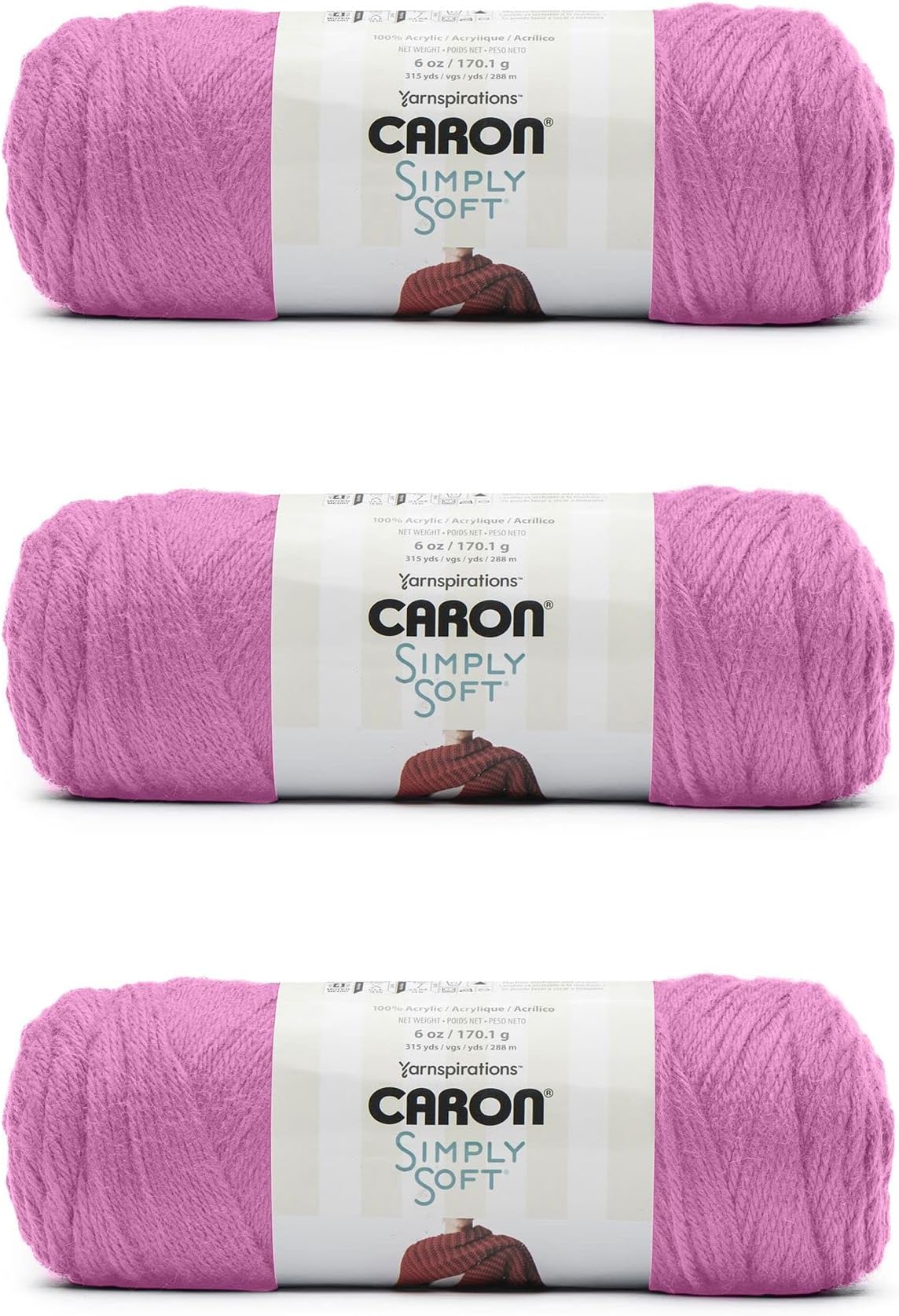 Caron Simply Soft BlackBerry Yarn - (Pack of 3) of 170g/6oz - Acrylic - 4 Medium (Worsted) - Knitting/Crochet