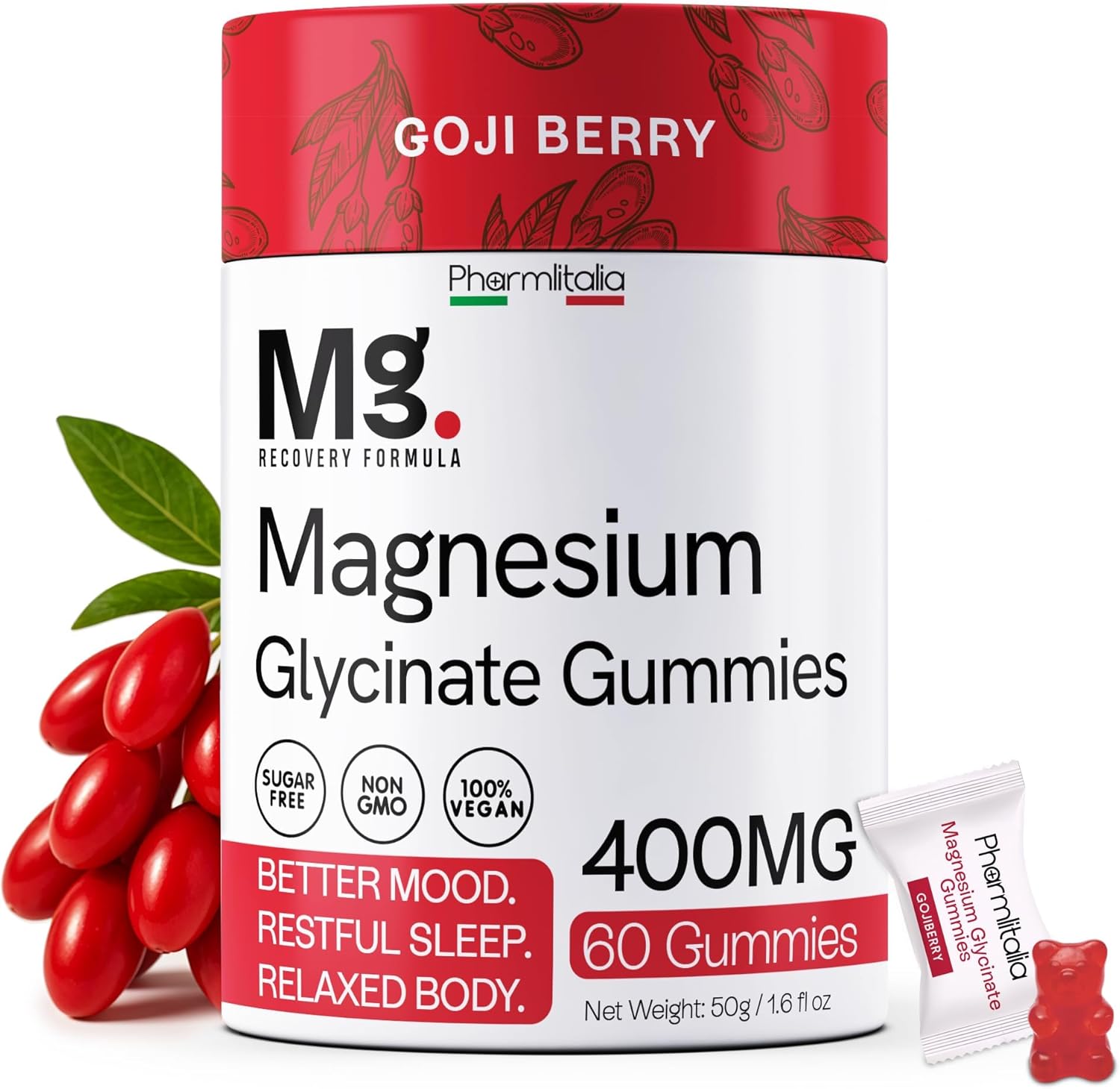 Magnesium Glycinate Gummies 400mg - Sleep Gummies for Kids & Adults - Magnesium Glycinate Chewable High Absorption for Muscle Recovery, Better Sleep & Relaxation (Gojiberry)