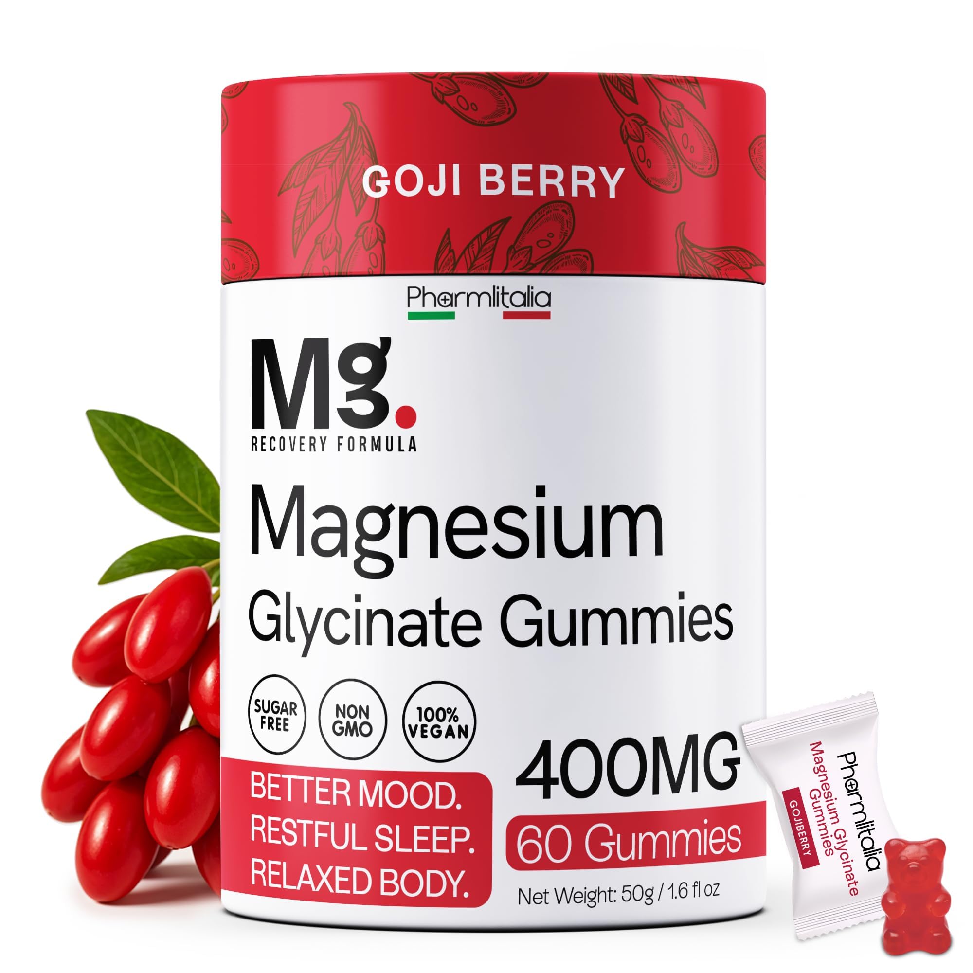 Magnesium Glycinate Gummies 400mg - Sleep Gummies for Kids & Adults - Magnesium Glycinate Chewable High Absorption for Muscle Recovery, Better Sleep & Relaxation (Gojiberry) 60 Count (Pack of 1)
