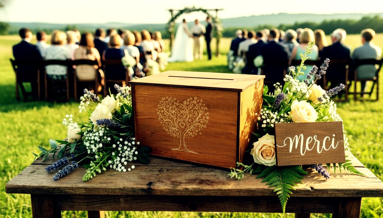 MALONA - Urna per matrimonio in legno/Scatola per biglietti e buste - Urna per anniversari e battesimi - Stile rustico con incisione Albero della Vita - Scatola dei ricordi per ogni occasione