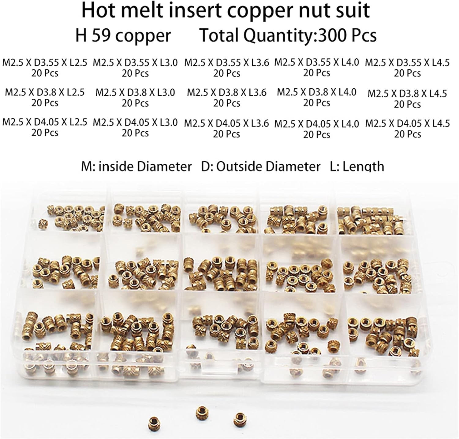 Hardware Accessories,Female Thread Knurled Threaded Embedment Hot Melt Insert Brass Nuts Assortment Kit for 3D Printing Injection Molding (Color : Kit4) (Color : Kit2) ( Color : Kit6 , Size : One size